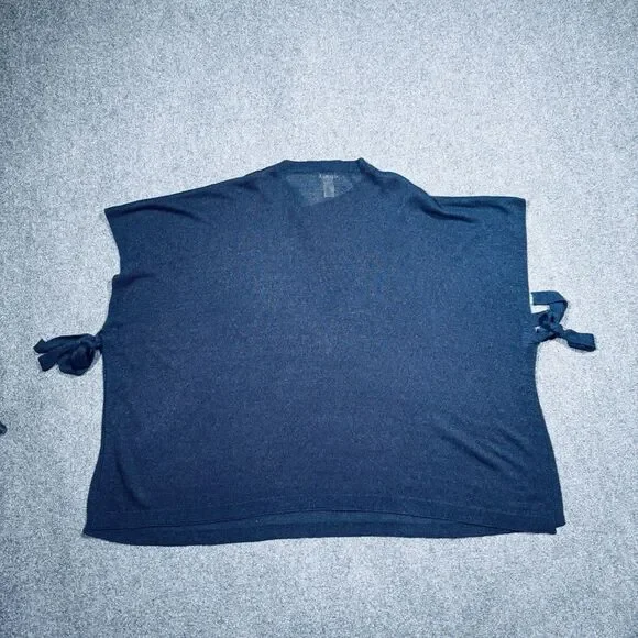 J Jill Linen Side-tie Sweater Poncho Navy Blue Knit One Size - Picture 4 of 6